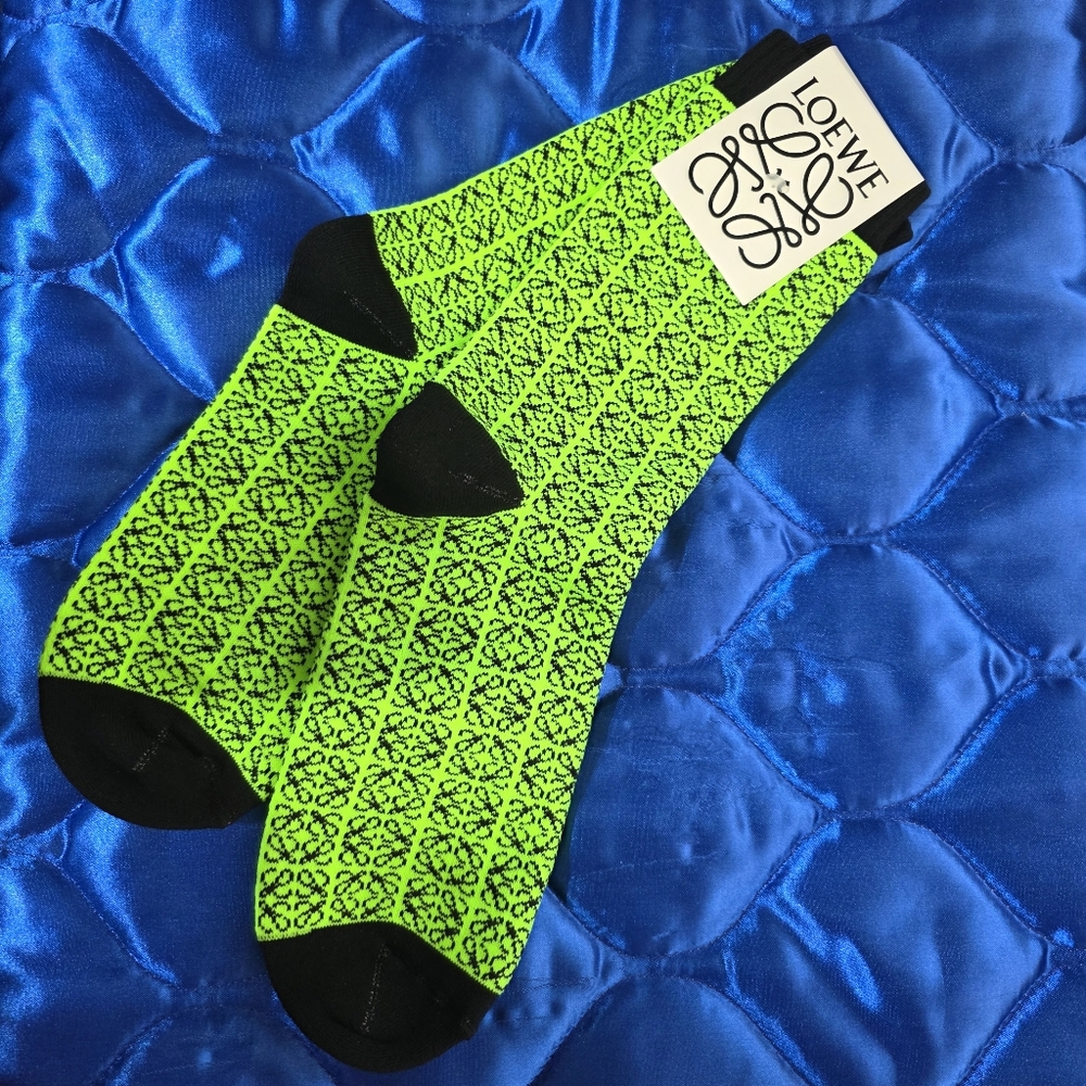 Loewe Neon Green and Black Patterned Socks
